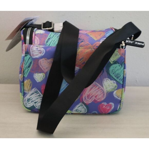 Betsey Johnson TBJ-1300 Women's Purple Multi Hearts Insulated Cube Lunch Tote - Picture 5 of 8